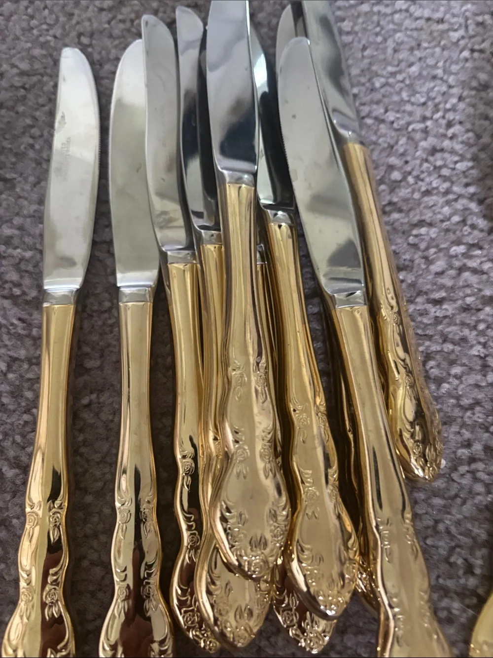 61 pieces used Royal Limited gold plated stainless flatware roses